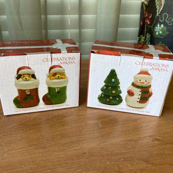Two Sets of Mikasa Holiday Salt & Pepper Shakers NIB - Picture 2 of 4